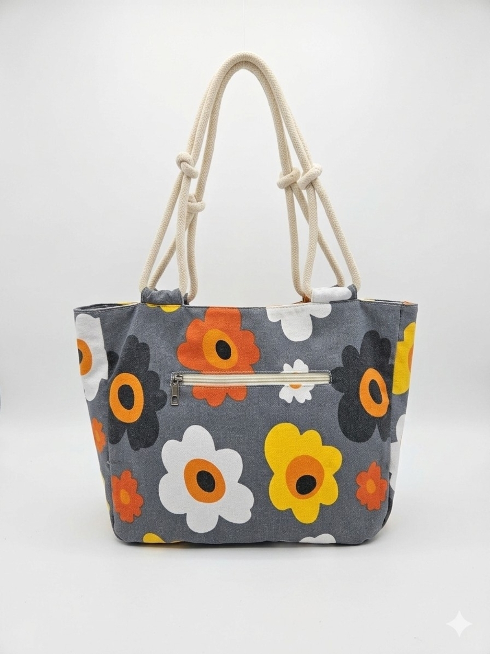 Farmhouse Is My Style Summer Blooms Floral Rope Tote Bag
